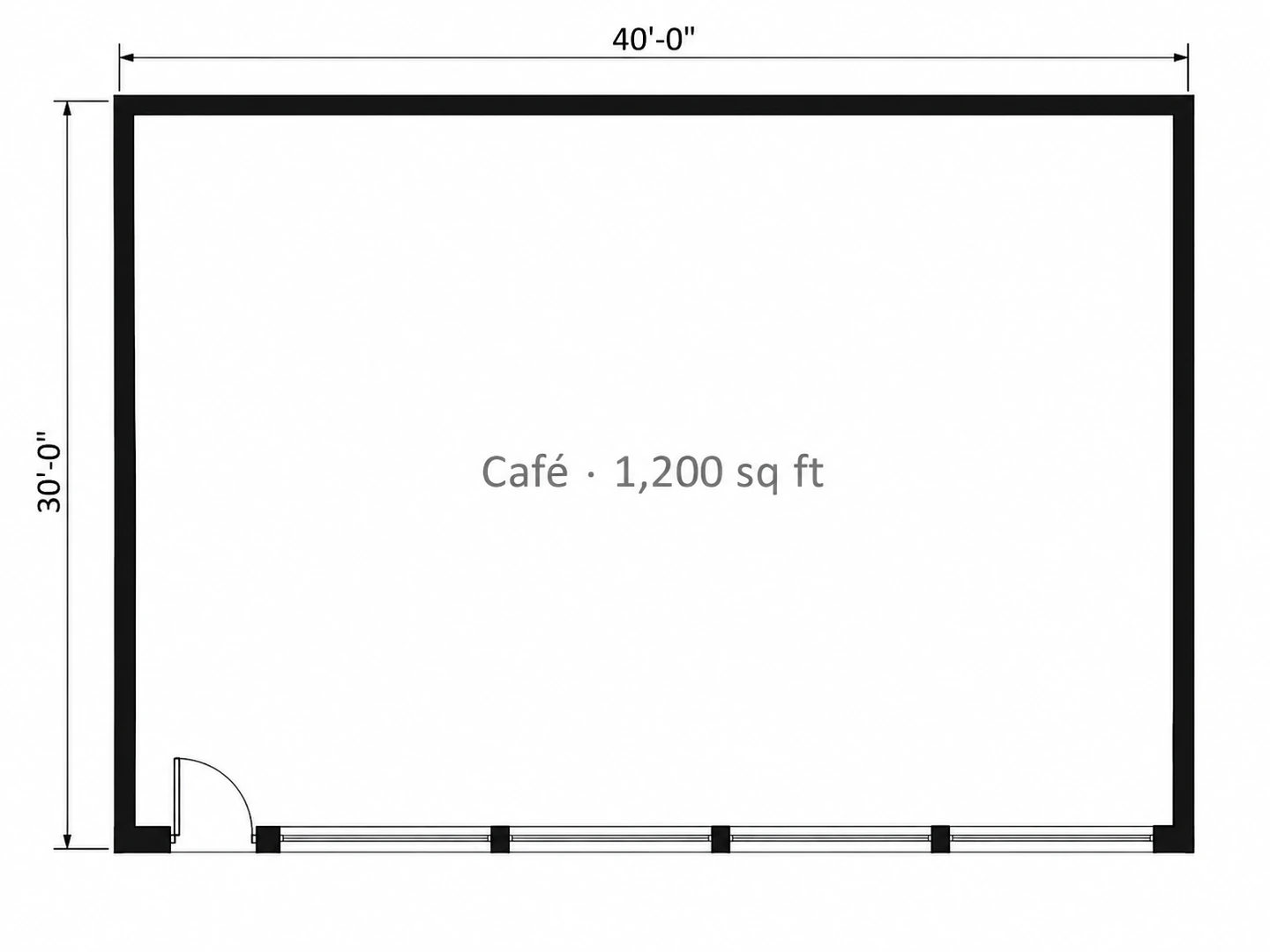 1,200 sq ft coffee shop with counter, about 30 seats and back prep — Before