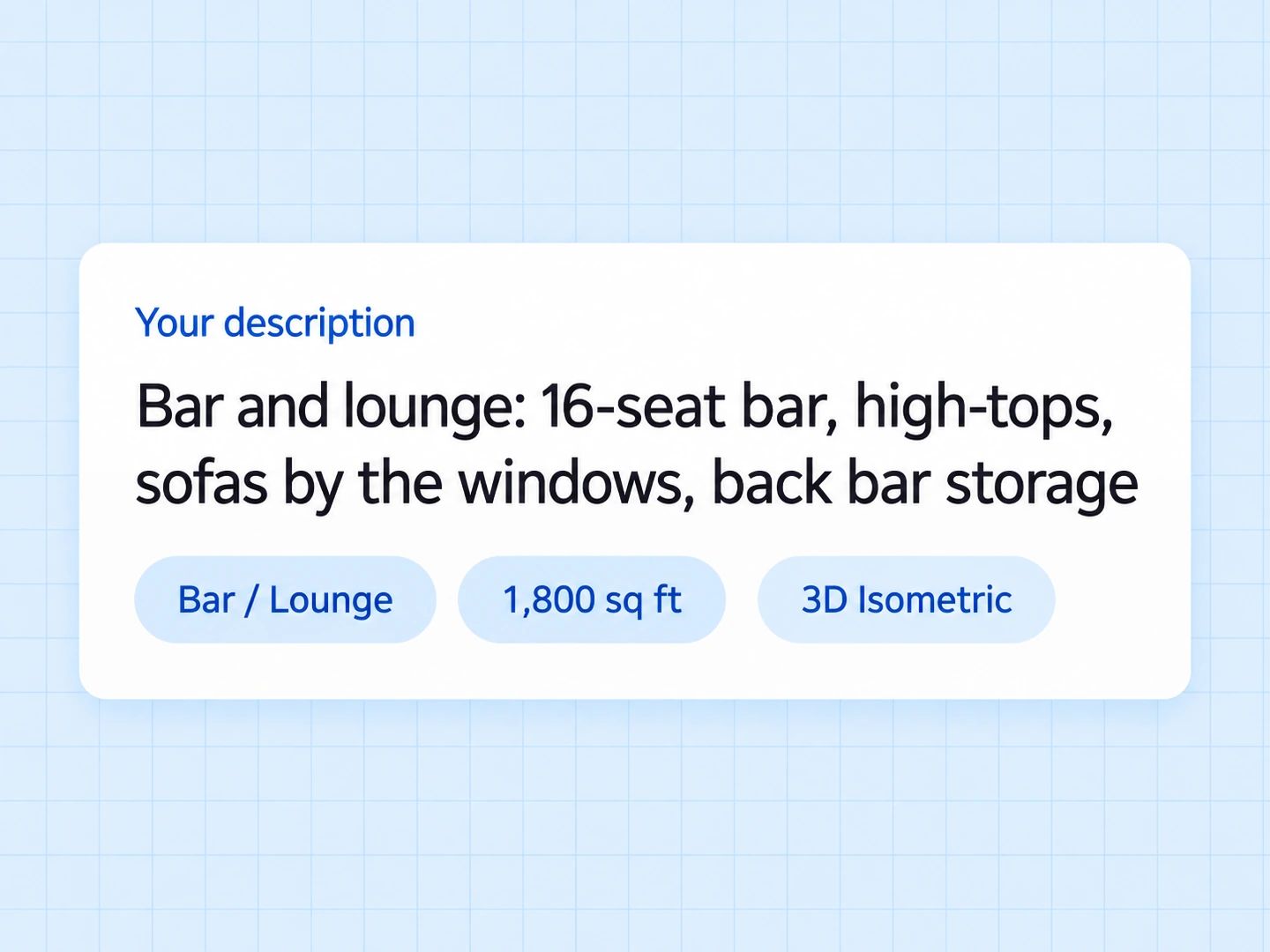 Bar and lounge with a 16-seat bar, in 3D — Before