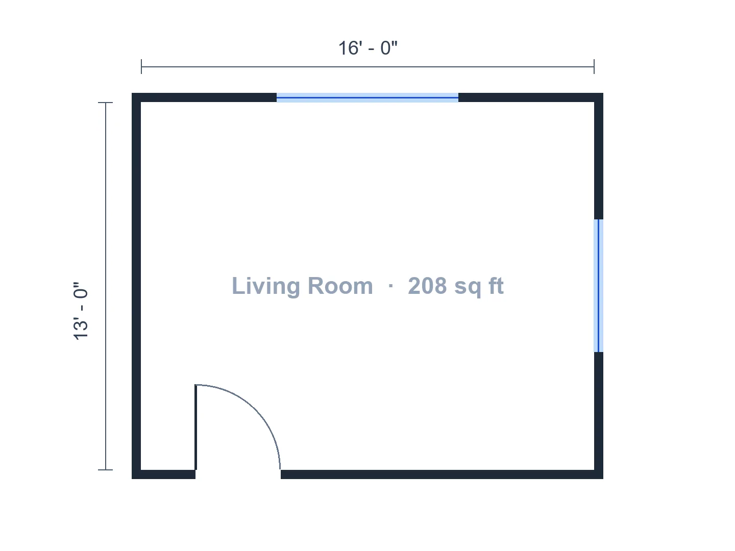 16×13 ft living room arranged around the TV wall — Before