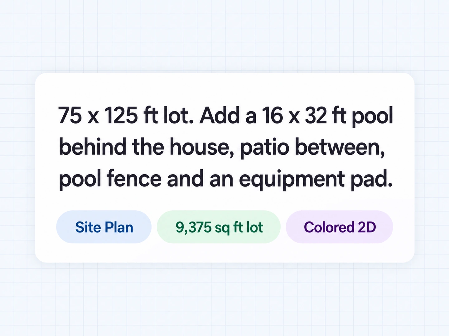 Pool yard on a 75×125 ft lot with patio and fence — Before
