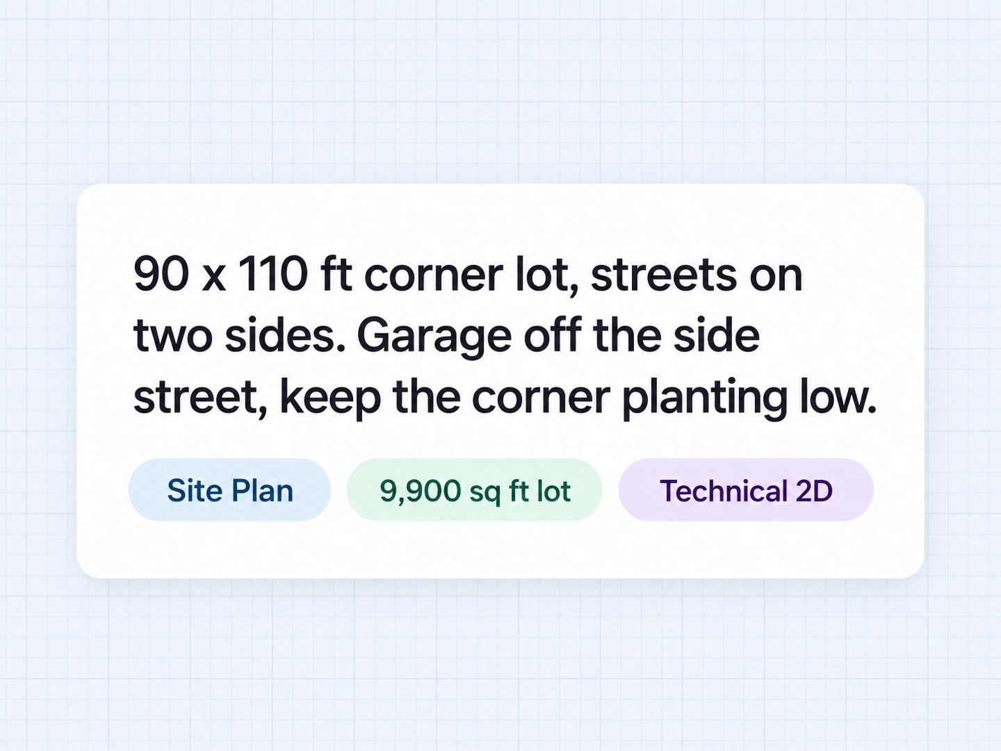 Corner lot: garage off the side street, corner kept low — Before