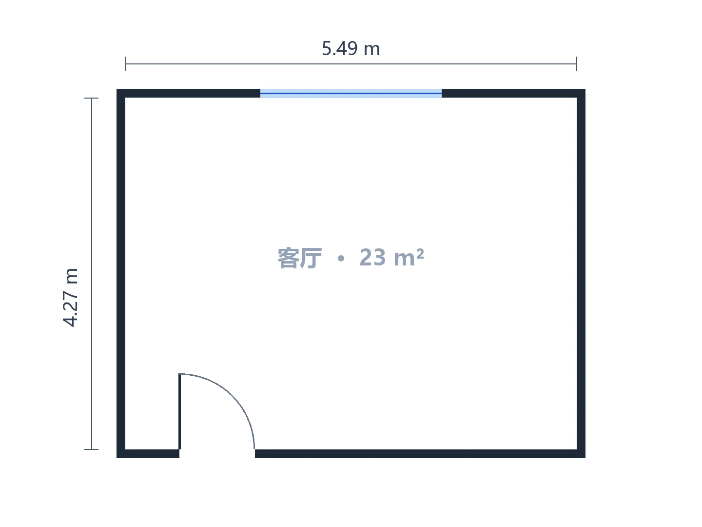 5.5 × 4.3 m 的客厅，家具围绕壁炉布置 — 生成前