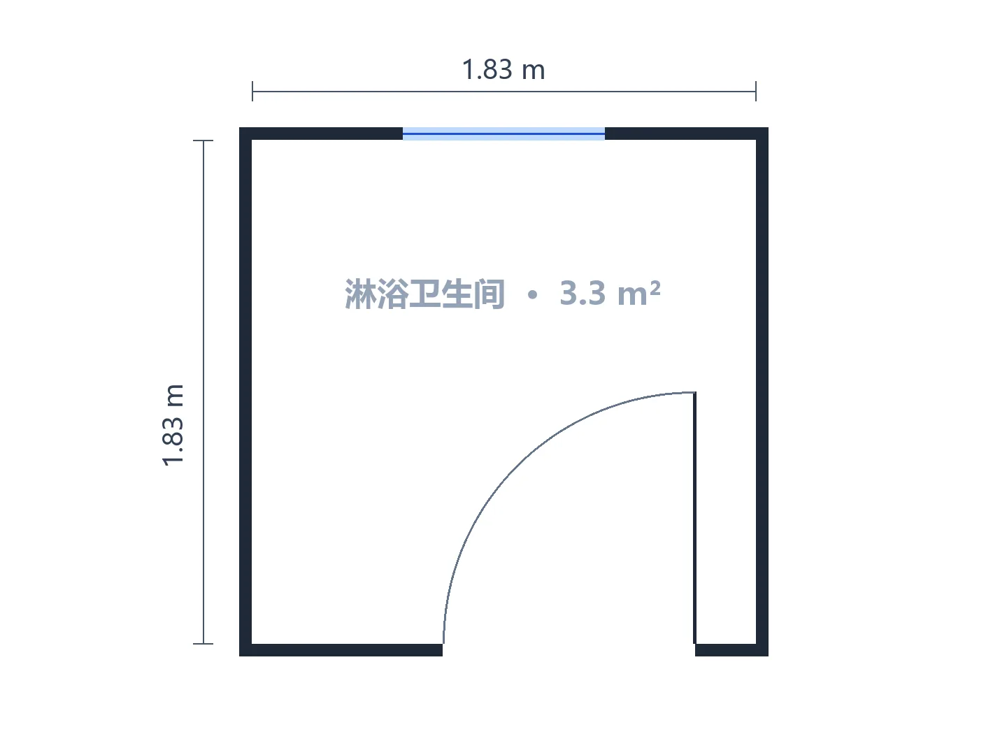 1.8 × 1.8 m 小卫生间，角落一个 0.9 × 0.9 m 淋浴房 — 生成前