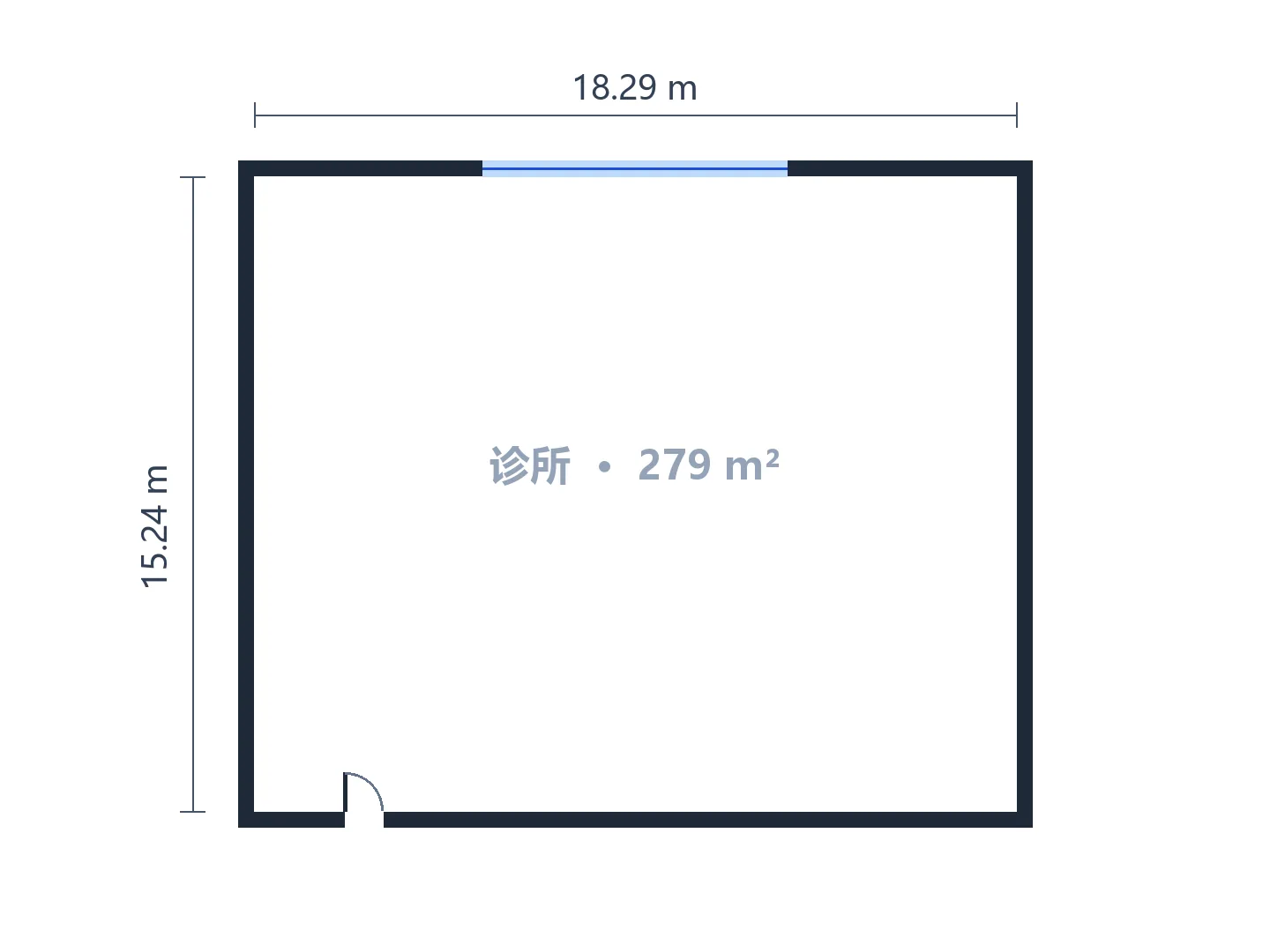 约 280 m² 的诊所：6 间诊室沿 1.5 m 宽的走廊排开 — 生成前