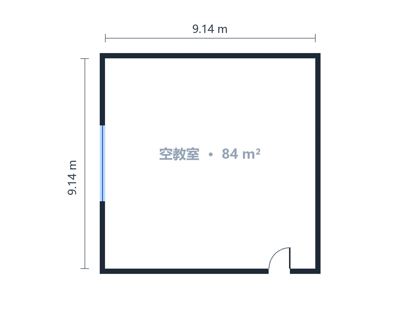 双人同桌：约 9 × 9 m 的教室，24 张课桌面向白板 — 生成前