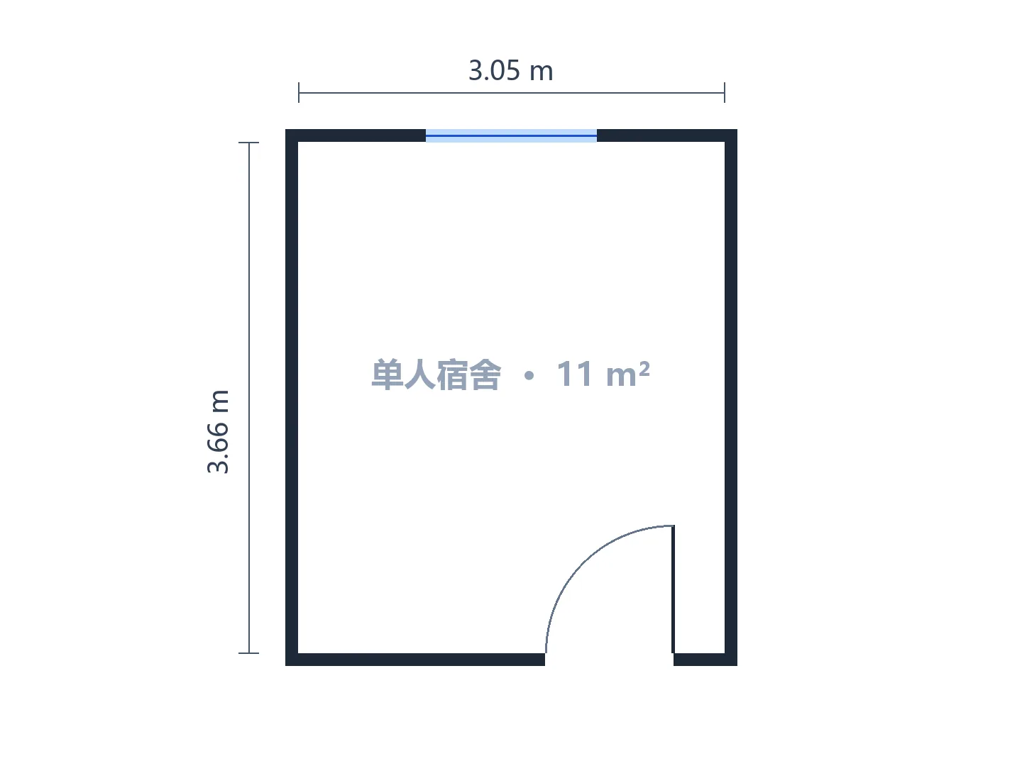 约 3 × 3.7 m 的单人间，床抬高做收纳，书桌靠窗 — 生成前
