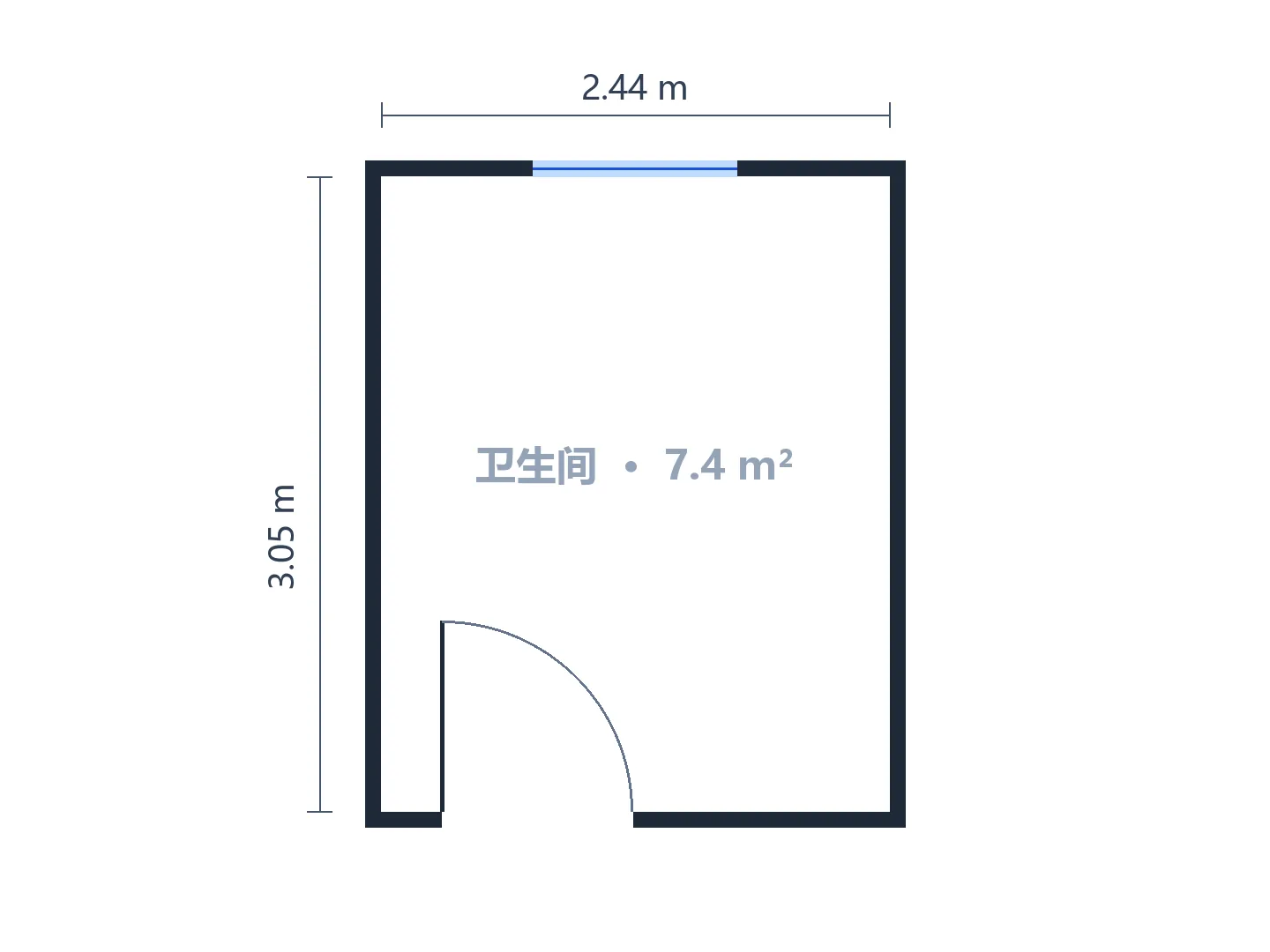 2.4 × 3 m 卫生间水路图：冷热水管、排水管和通气管集中在一面墙 — 生成前