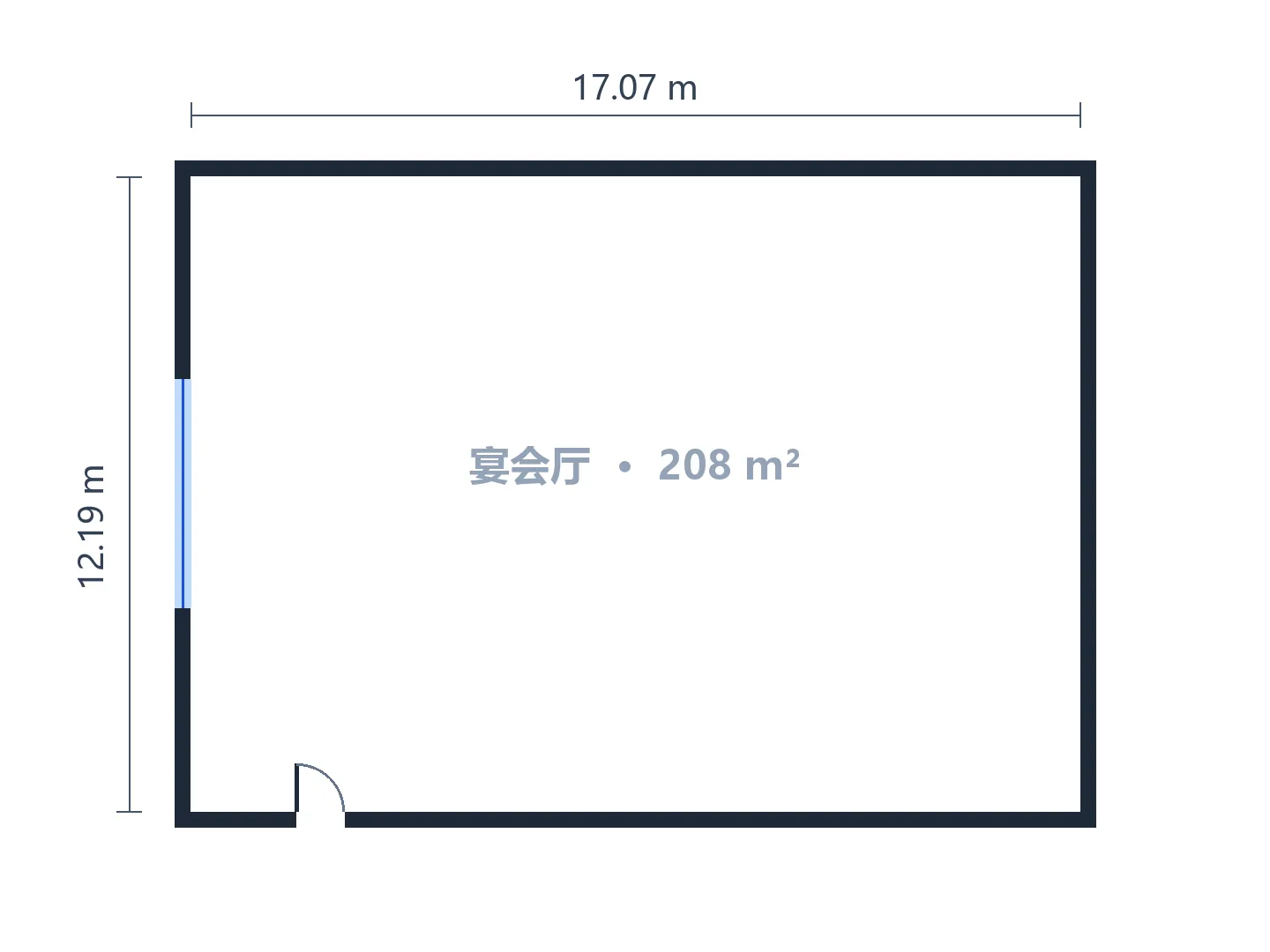 96 人宴会厅布置：8 张直径 1.8 m 的圆桌，带舞台和自助餐台，3D 效果 — 生成前