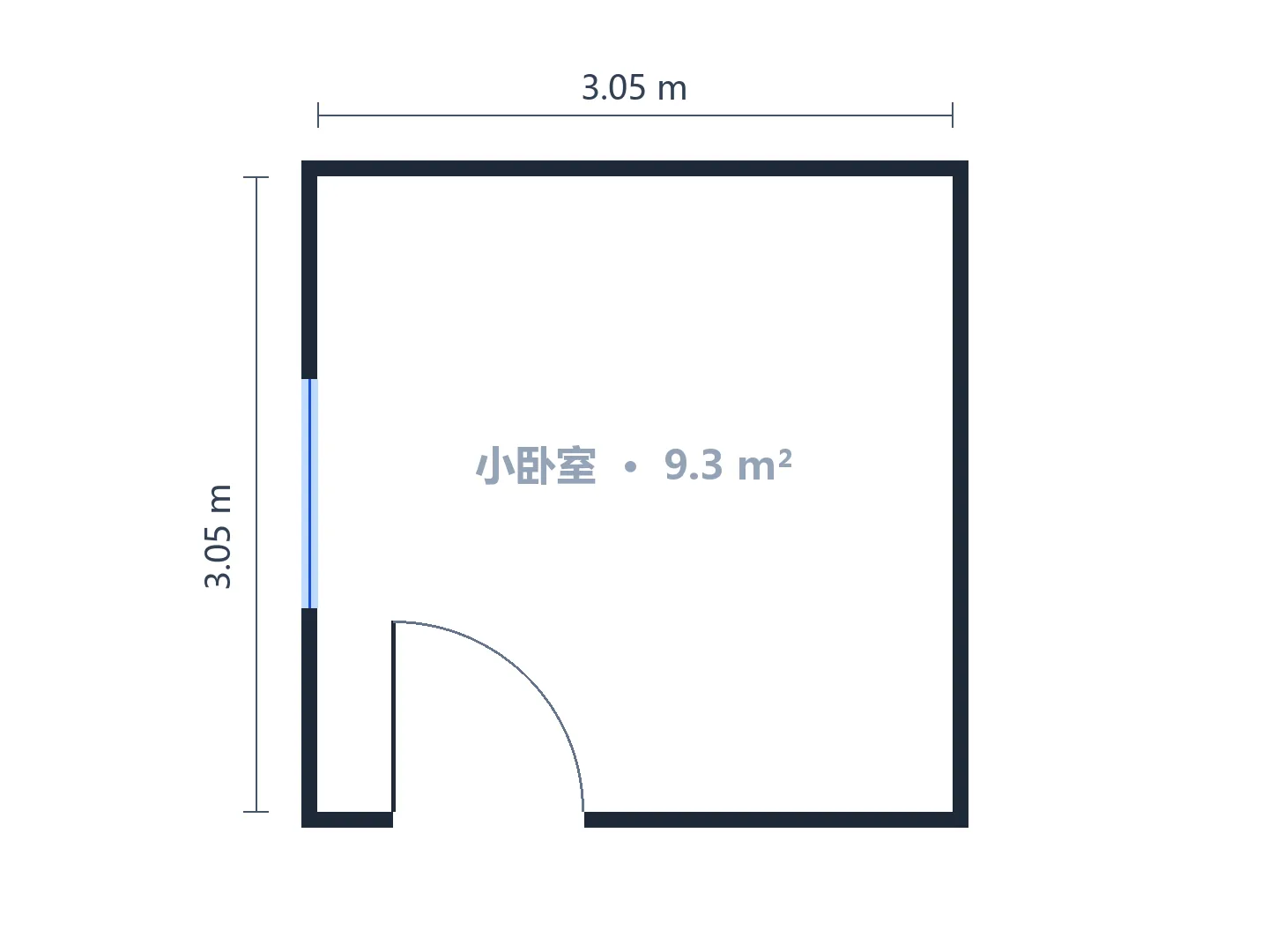 3 × 3 m 小卧室：双人床在门的斜对角，两侧床头柜对称 — 生成前