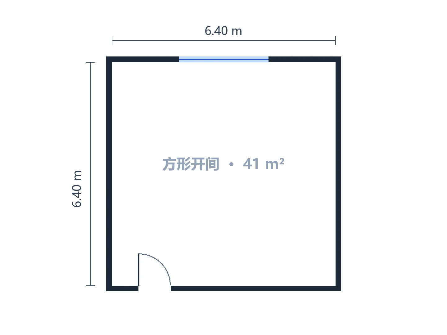 6.4 × 6.4 m 方形开间，床位用帘子围起来 — 生成前